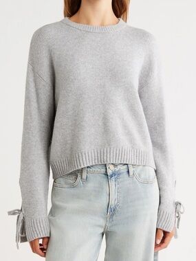 Abound Light Gray Crewneck Sweater with Cuff Ties